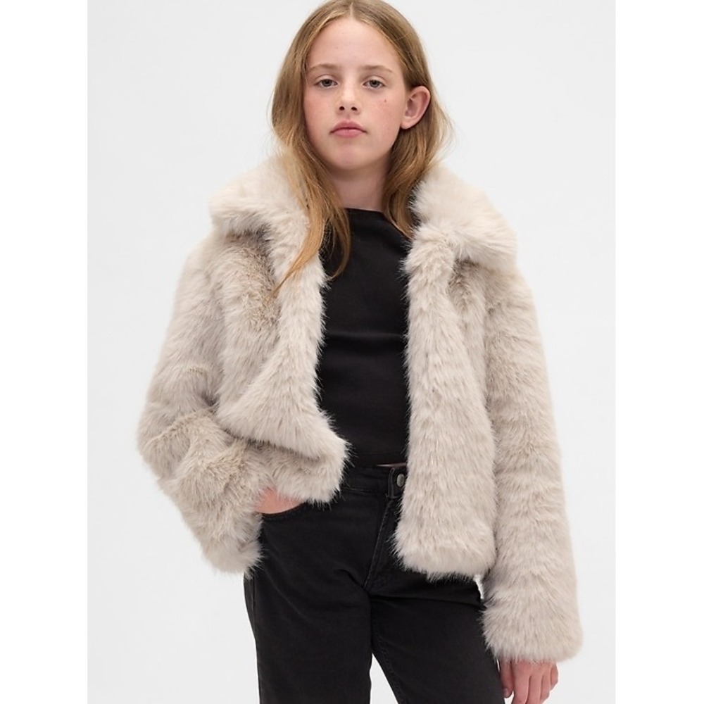 Gap Kids Girls XL 12 Faux Fur Coat‎ Natural Cream Beige Jacket NWT